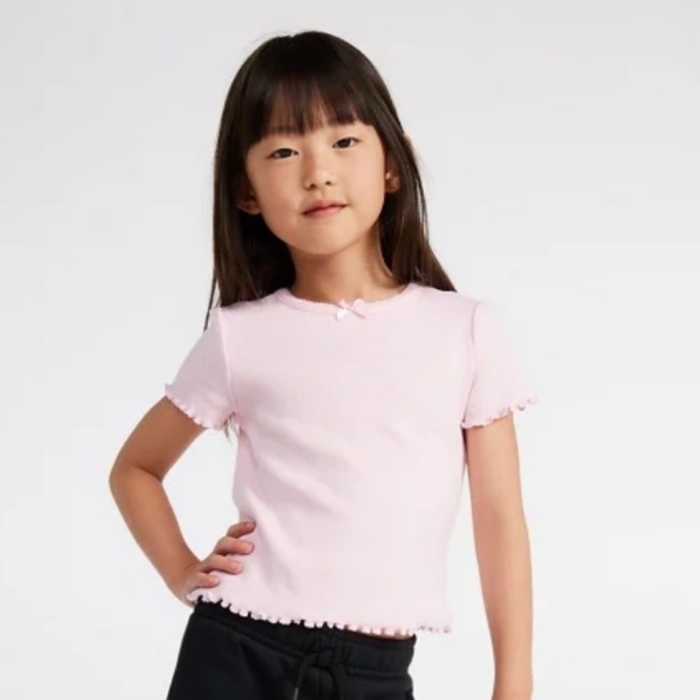 NWF FabKids Lettuce Edge‎ Baby Tee Ribbed Pink L F98